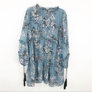 PINK DIAMOND Long-Sleeve w/Tassel Floral Dress